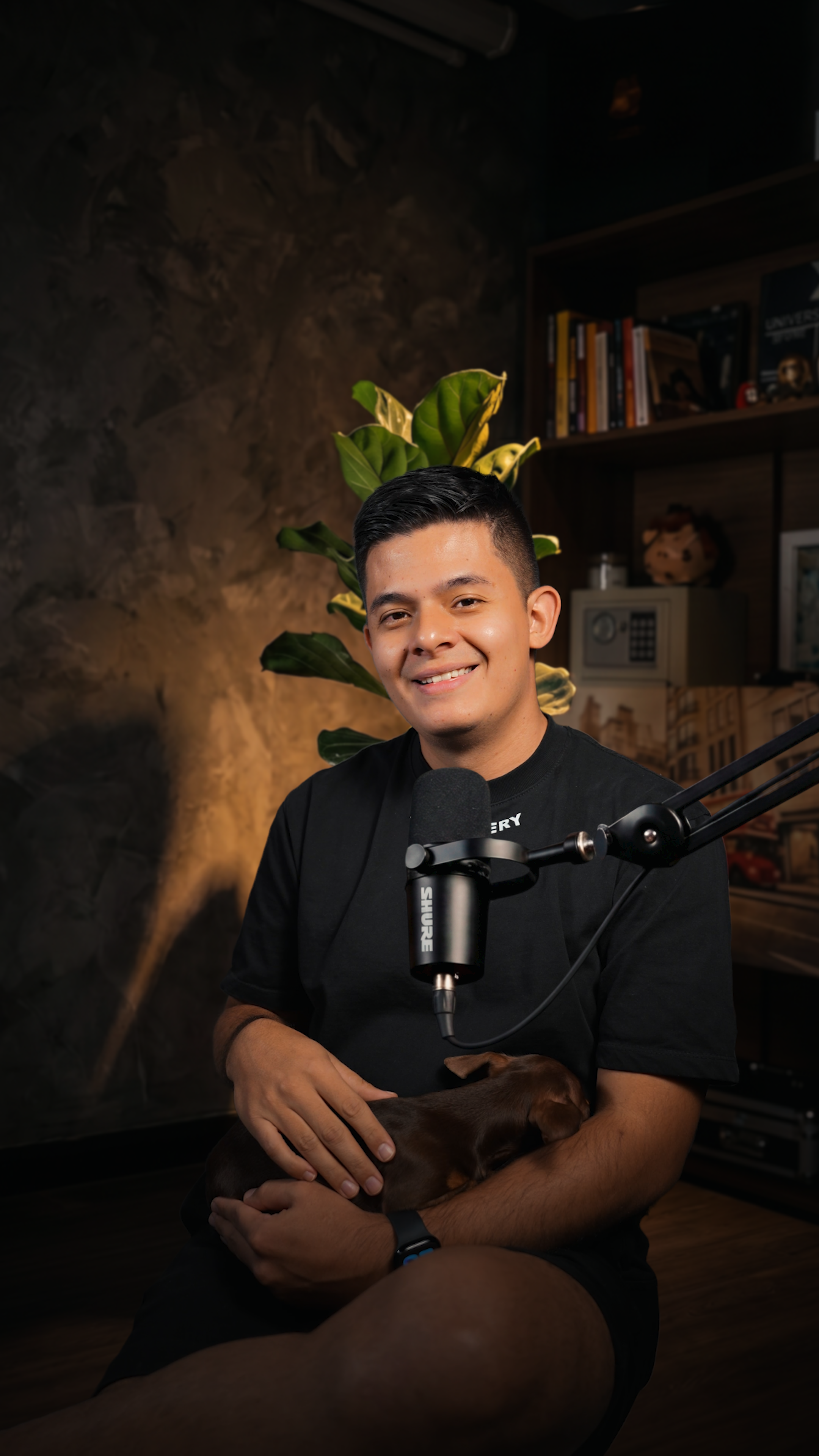 Micrófono Shure añadido al retrato con iluminación de escena